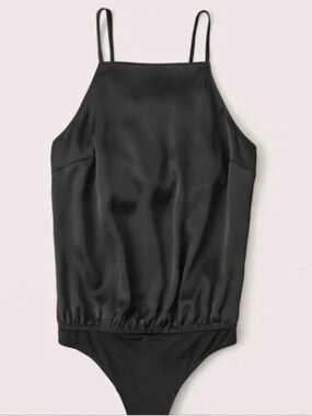 Abercrombie Black Open Back Tie Bodysuit | Satin Sheen | Size XS/S